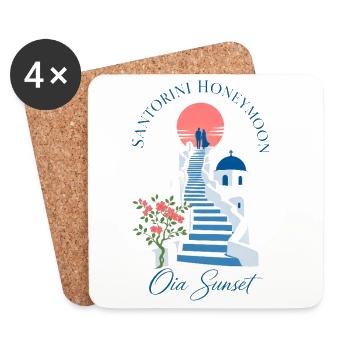 Romance Gift, Santorini Honeymoon Oia Sunset Steps - Untersetzer (4er-Set) - Weiß - Vorne