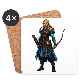 Viking Warrior with Bow & Fur Cloak - Coasters (set of 4) - white - Front