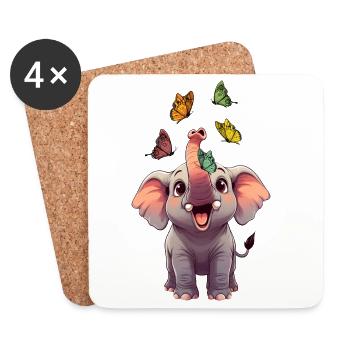 Elefant trompetet Schmetterlinge - Untersetzer (4er-Set) - Weiß - Vorne