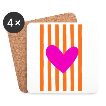 Pink Heart orange Stripes | Statement Design - Untersetzer (4er-Set) - Weiß - Vorne