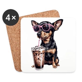 Chihuahua mit pinken Sonnenbrillen Milkshake - Untersetzer (4er-Set) - Weiß - Vorne