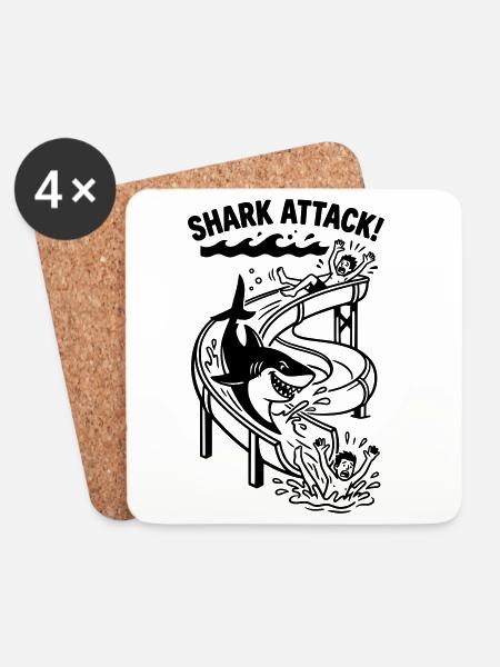 Attaque de requin, toboggan d’attaque de requin, piscine extérieure, baignade - Dessous de verre (lot de 4) - blanc
