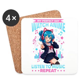 Anime et musique Chibi - Dessous de verre (lot de 4) - blanc - Devant