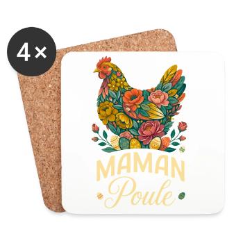 Maman Poule Florale Oeufs De Pâques - Dessous de verre (lot de 4) - blanc - Devant