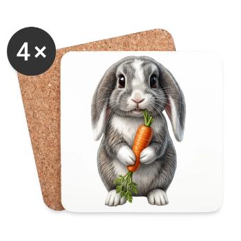 Lapin aux oreilles tombantes de la carotte - Dessous de verre (lot de 4) - blanc - Devant