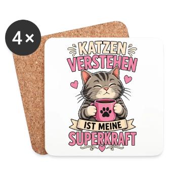 Katzen Verstehen Superkraft Shirt - Untersetzer (4er-Set) - Weiß - Vorne