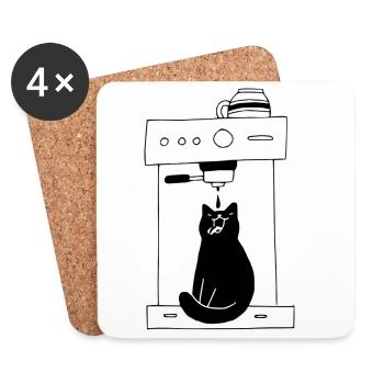 Cat Coffee Barista Vintage - Coasters (set of 4) - white - Front