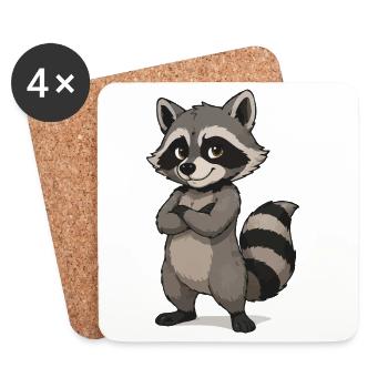 Confident Raccoon Cartoon - Coasters (set of 4) - white - Front