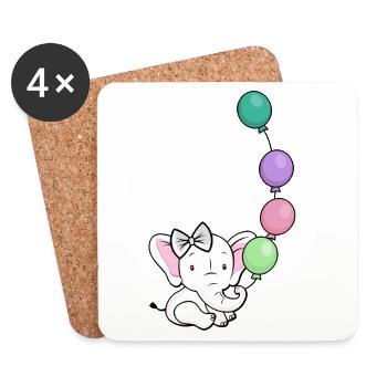 Éléphant Ballon Pastel - Dessous de verre (lot de 4) - blanc - Devant