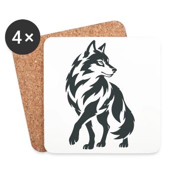 Geometrischer Wolf – Silhouette - Untersetzer (4er-Set) - Weiß - Vorne