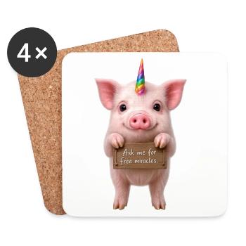 Regenbogen-Einhornschwein - Untersetzer (4er-Set) - Weiß - Vorne
