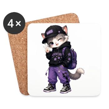 Abenteurer Kitten Purple Stars - Untersetzer (4er-Set) - Weiß - Vorne