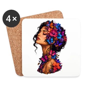 Butterfly Blossoms Wreath - Coasters (set of 4) - white - Front