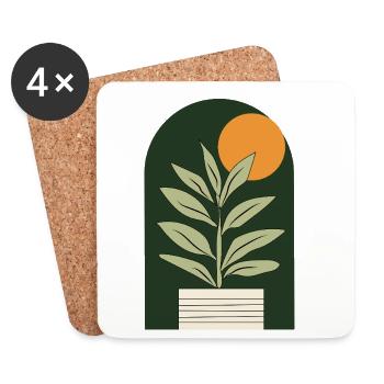 Sun plant in dark green - Coasters (set of 4) - white - Front