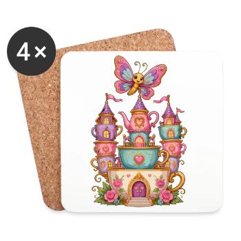 Thé de Traumcastle avec papillon - Dessous de verre (lot de 4) - blanc - Devant