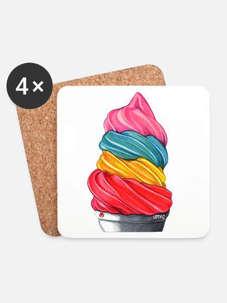 Regenbogen-Eiscremestapel - Untersetzer (4er-Set) - Weiß