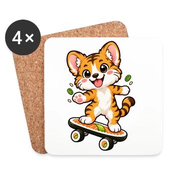 Baby Tiger kickflippt ein Sushi Nigiri-Deck - Untersetzer (4er-Set) - Weiß - Vorne