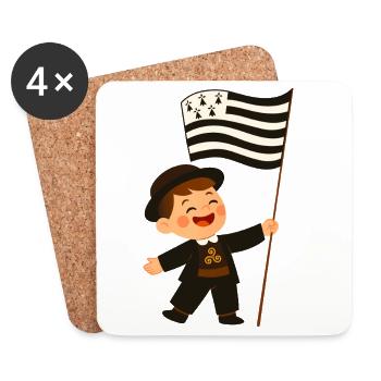 Glücklicher bretonischer Junge mit der Flagge der Bretagne - Untersetzer (4er-Set) - Weiß - Vorne
