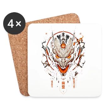 Oranger Uhrwerk-Dämonenkopf – Halloween-Maske - Untersetzer (4er-Set) - Weiß - Vorne
