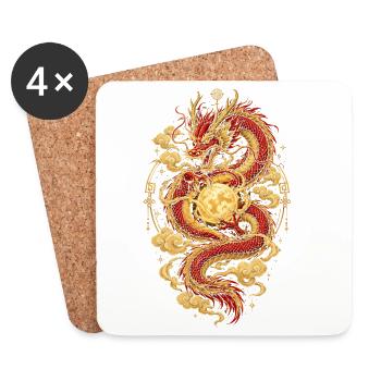 Chinesischer Drache – Sternzeichen Tierhoroskop - Untersetzer (4er-Set) - Weiß - Vorne