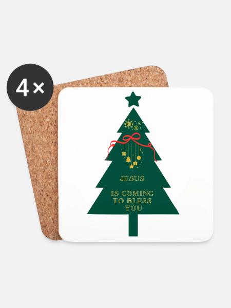 Jesus kommt, um dich zu segnen, Christmas Tree Faith - Untersetzer (4er-Set) - Weiß
