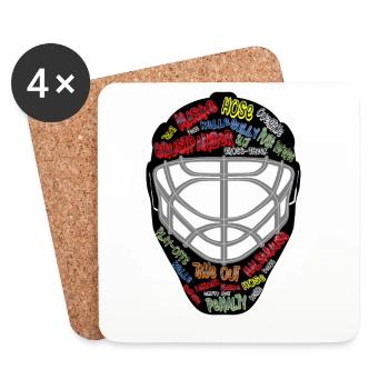 Hockey sur glace, masque de gardien, masque - Dessous de verre (lot de 4) - blanc - Devant
