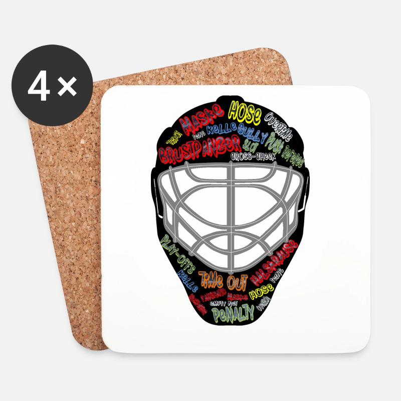 Eishockey, Torwartmaske, Maske - Untersetzer (4er-Set) - Weiß