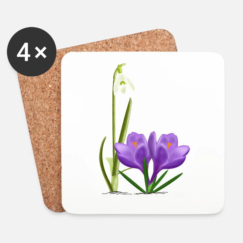 Snowdrops and crocuses, spring - Coasters (set of 4) - white