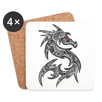 FANTASY DRAGON - dot painting art 2 - Dessous de verre (lot de 4) - blanc - Devant