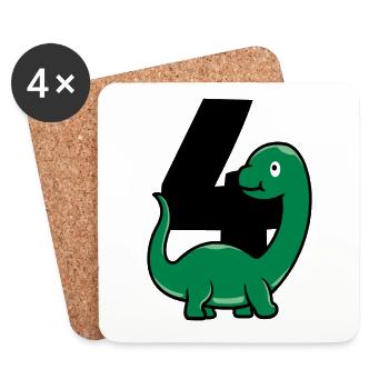VIER DINO Dinosaurier 4 Jahre - Untersetzer (4er-Set) - Weiß - Vorne