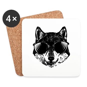 Shiba Inu Cool Dog avec lunettes de soleil - Dessous de verre (lot de 4) - blanc - Devant