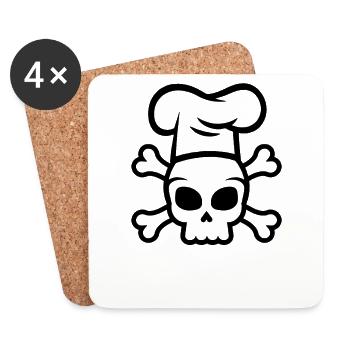 Koch Skull Chapeau de chef - Dessous de verre (lot de 4) - blanc - Devant