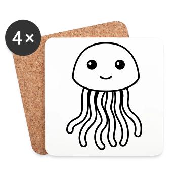 Jellyfish Comic Animal - Coasters (set of 4) - white - Front