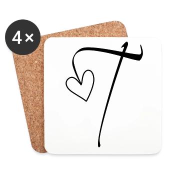 Letter T Letter-T Calligraphy - Coasters (set of 4) - white - Front