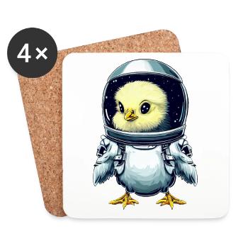 Chicken and chick astronauts, creative - Coasters (set of 4) - white - Front