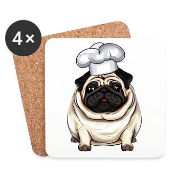 Cooking Pug, Creative Dog Design - Coasters (set of 4) - white - Front