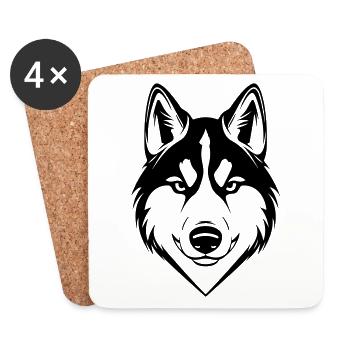 Tête de chien Husky - Dessous de verre (lot de 4) - blanc - Devant