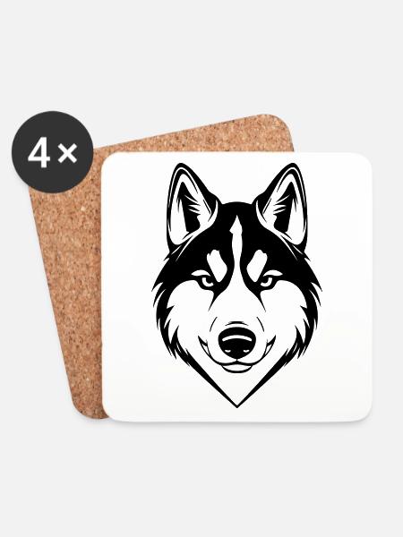 Husky Hund Kopf - Untersetzer (4er-Set) - Weiß