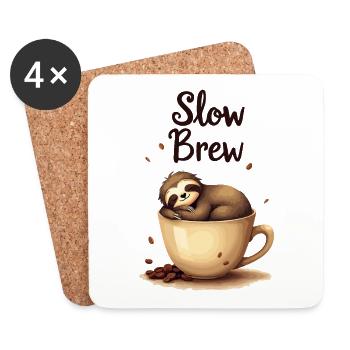 Slow Brew Coffee Sloth - Coasters (set of 4) - white - Front