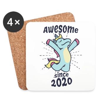 Awesome Since 2020 - Kids Birthday Unicorn - Coasters (set of 4) - white - Front