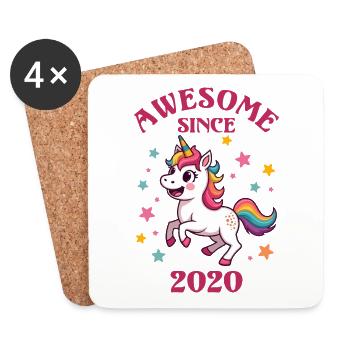 Awesome Since 2020 - Kids Birthday Unicorn - Coasters (set of 4) - white - Front