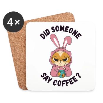 Did Someone Say Coffee? Moody Cat in Bunny Ears - Coasters (set of 4) - white - Front