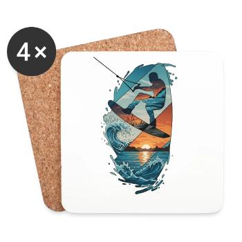 Sunset Waves Kiteboard Portrait - Dessous de verre (lot de 4) - blanc - Devant
