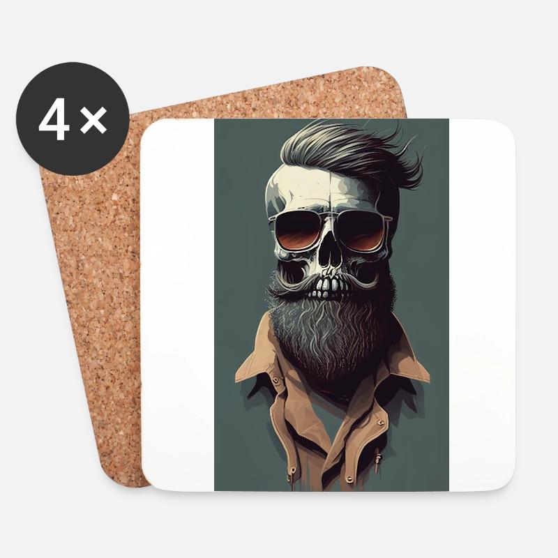 Hipster Skull - Untersetzer (4er-Set) - Weiß