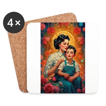 Mutter mit Kind und Rosen- Retro 50er Jahre - Untersetzer (4er-Set) - Weiß - Vorne
