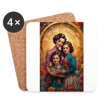 Mother with 2 children - Retro 50s - Coasters (set of 4) - white - Front
