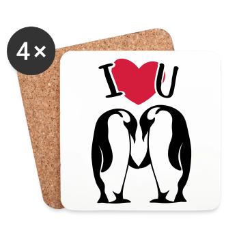 Couple pingouin couple amoureux pingouin - Dessous de verre (lot de 4) - blanc - Devant
