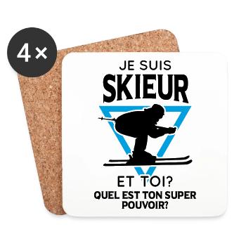 Cadeau ski - Je suis skieur - Super pouvoir - Dessous de verre (lot de 4) - blanc - Devant