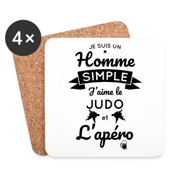 Cadeau judo - Homme simple aime le judo et l'apéro - Dessous de verre (lot de 4) - blanc - Devant