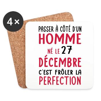 Anniversaire - Né le 27 Décembre Frôler perfection - Dessous de verre (lot de 4) - blanc - Devant